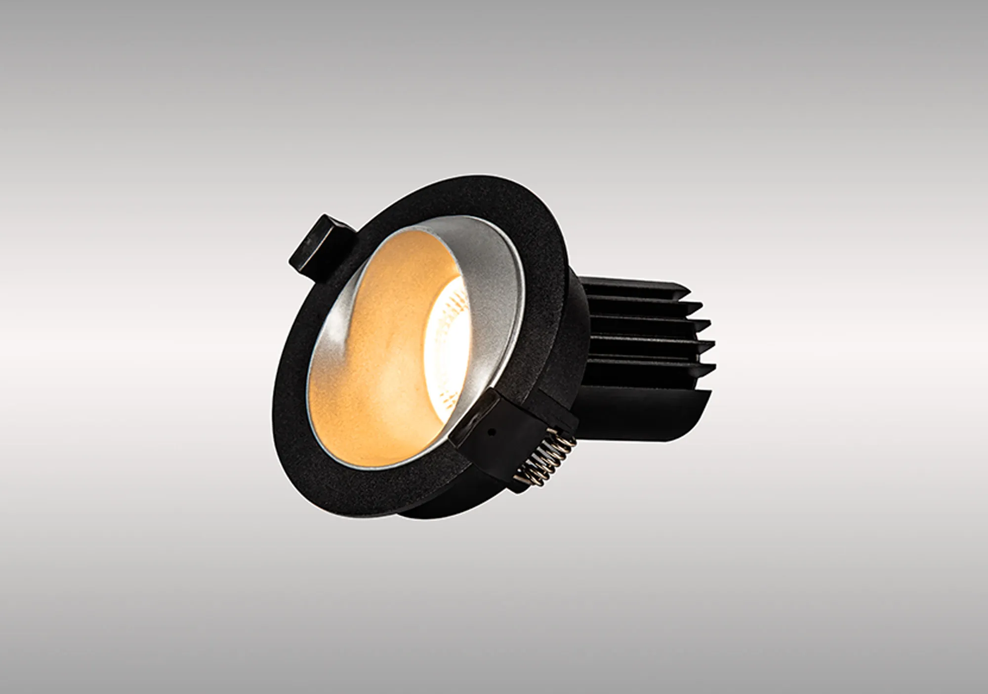 DM202486  Bonia 12 Powered by Tridonic 12W 1200lm 3000K 12° LED Engine,350mA Black/Silver 27° Angled Round Downlight , DRIVER NOT INC. 5yrs Warranty